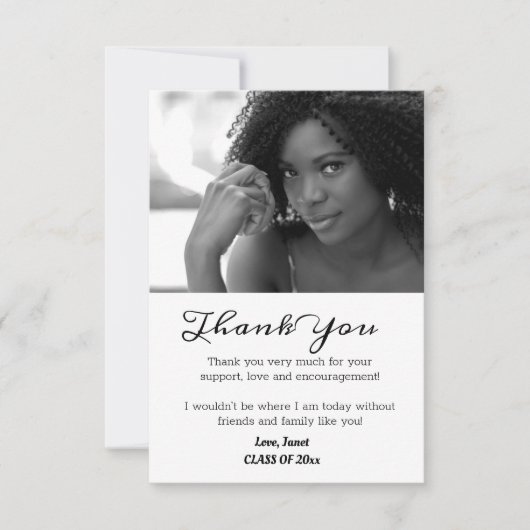 Zwart-wit Afstuderen Hartelijk dank Afstudeerder F Bedankkaart (Voorkant)