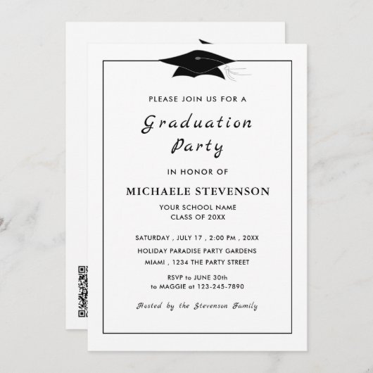 Zwart-wit Afstuderen met QR-code (Voorkant / Achterkant)