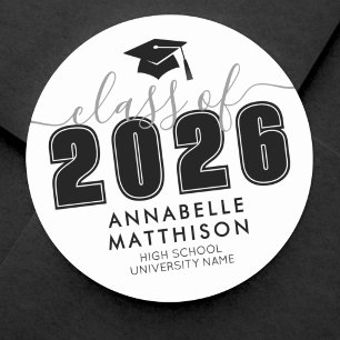 Zwart Wit Afstuderen Ronde Sticker