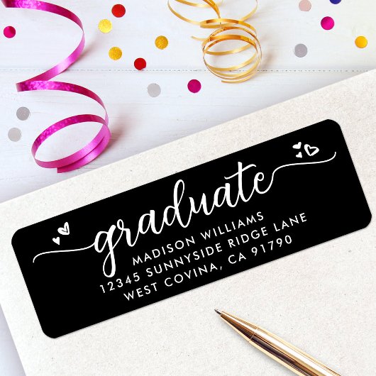 Zwart Wit Afstuderen Script Hart Modern Adres Etiket