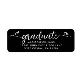 Zwart Wit Afstuderen Script Hart Modern Adres Etiket (Voorkant)