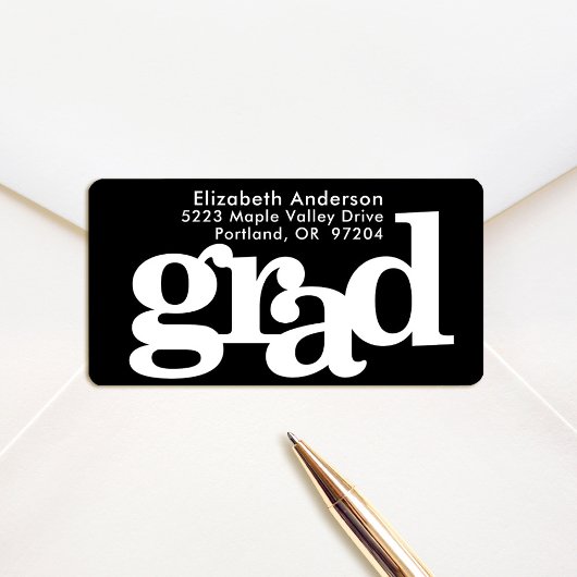 Zwart wit afstuderen vet modern type adres etiket