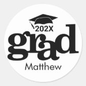 Zwart Wit Afstuderen Vet Moderne Typografie Ronde Sticker (Voorkant)