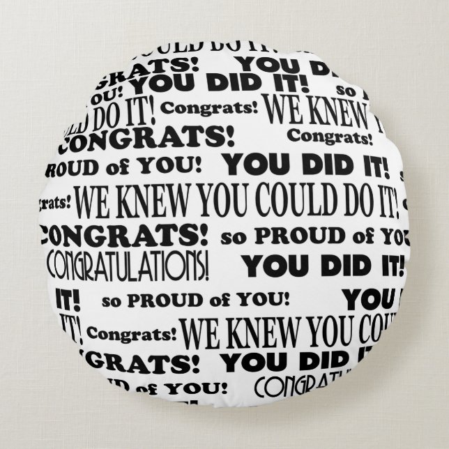 Zwart-wit Afstuderen Word Art Sierkussen Rond Kussen (Voorkant)