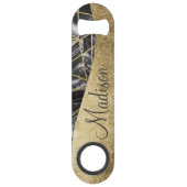 Zwart wit Agate Black Gold Geometric Monogram Speed Flessenopener (Voorkant)
