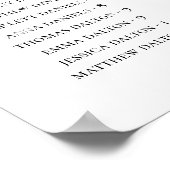Zwart & Wit Alfabetische Huwelijkszitgrafiek Poster (Hoek)