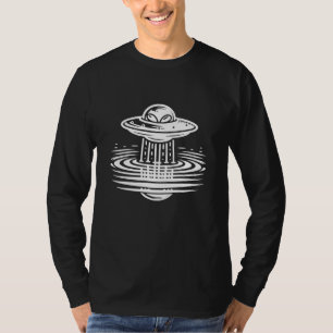 Zwart-wit Alien in UFO Air art T-shirt