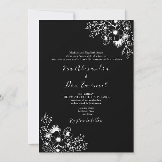 Zwart-wit Alles in één bruiloft uitnodiging (Voorkant)