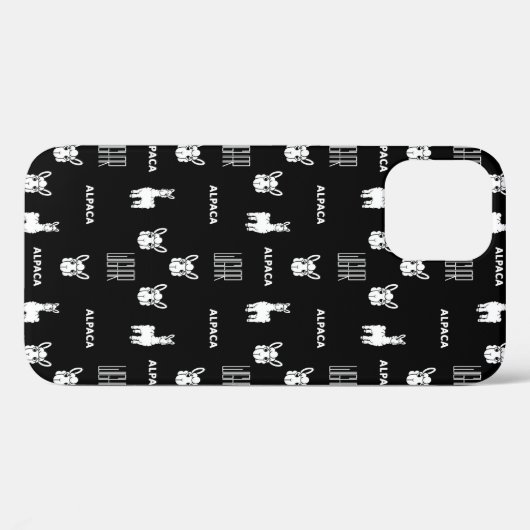 Zwart-wit Alpaca iPhone 12 Hoesjes van Wighar (Achterkant (horizontaal))