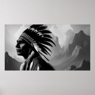 Zwart-wit Amerikaanse Indiaan monochroom Poster