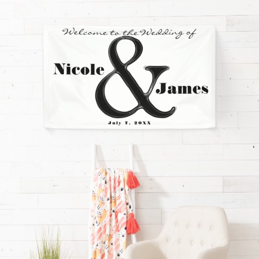 Zwart-wit Ampersand Chic - persoonlijk huwelijk Spandoek (Insitu)