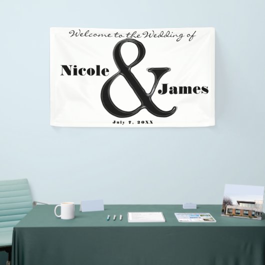 Zwart-wit Ampersand Chic - persoonlijk huwelijk Spandoek (Beurs)