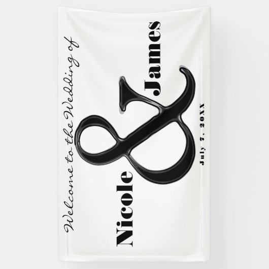 Zwart-wit Ampersand Chic - persoonlijk huwelijk Spandoek (Verticaal)