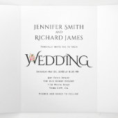 Zwart wit ampersand met roze rozen bruiloft drieluik uitnodiging (Binnenkant midden)