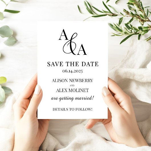 Zwart-wit Ampersand Modern Save the Date Kaart