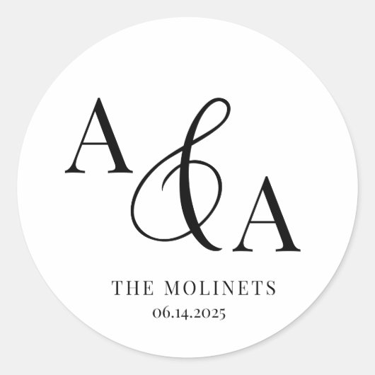 Zwart-wit Ampersand Modern Wedding Invitation Ronde Sticker (Voorkant)