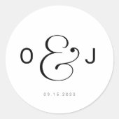 Zwart-wit ampersand monogram initiaal bruiloft ronde sticker (Voorkant)