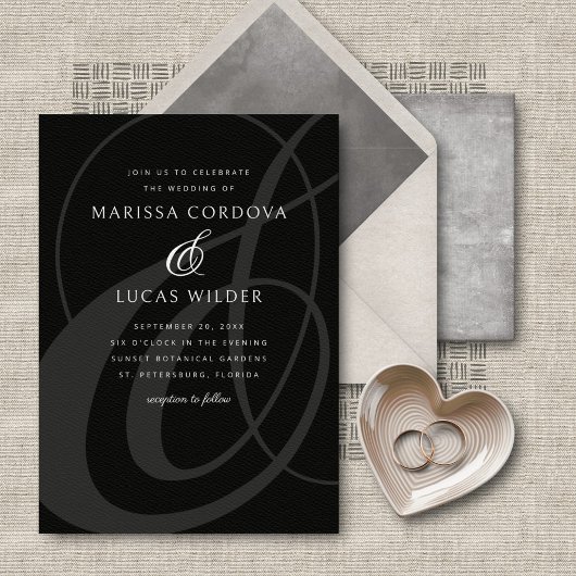 Zwart Wit Ampersand Script QR Code Wedding Kaart