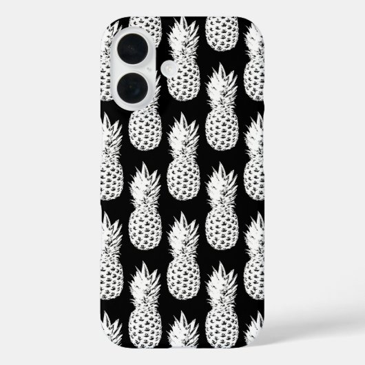 Zwart-wit ananaspatroon iPhone 16 hoesje (Achterkant)