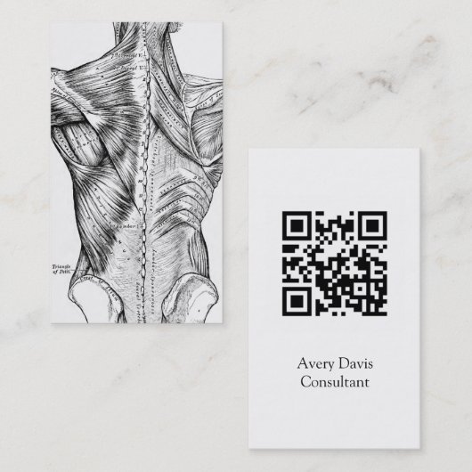 Zwart & Wit Anatomie Art Achterspieren QR Code V2 Visitekaartje (Voorkant / Achterkant)
