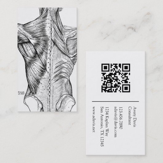 Zwart-wit Anatomie Art Achterspieren QR Code Visitekaartje (Voorkant / Achterkant)