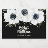 Zwart-wit Anemonen Bloemen Waterverf Mini Sparkling Wijnetiket (Enkel label)
