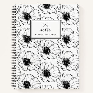 zwart-wit anemonen Patroon Notitieboek