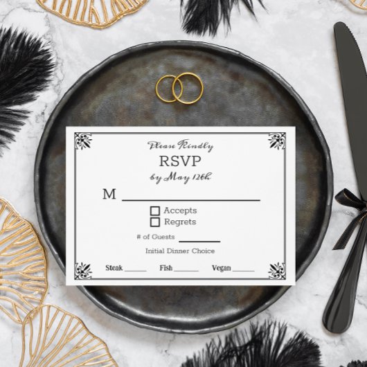 Zwart-wit anime bruiloft RSVP Kaart