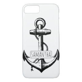 Zwart, wit  anker en naam nautisch 	iPhone 8/7 hoesje