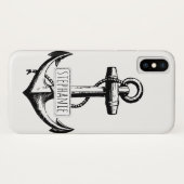 Zwart, wit  anker en naam nautisch Case-Mate iPhone case (Achterkant (horizontaal))