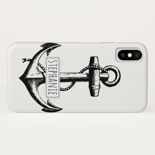 Zwart, wit  anker en naam nautisch Case-Mate iPhone case (Achterkant (horizontaal))