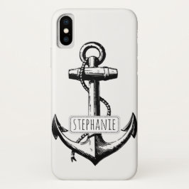 Zwart, wit  anker en naam nautisch iPhone x hoesje