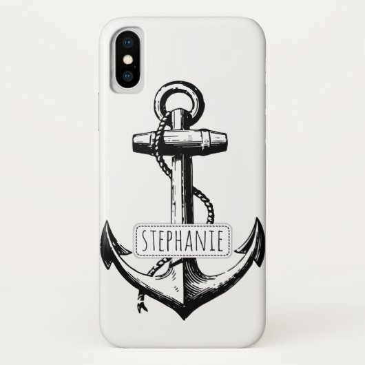 Zwart, wit  anker en naam nautisch Case-Mate iPhone case (Achterkant)