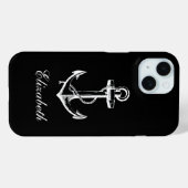 Zwart-wit  ankermonogram Case-Mate iPhone case (Achterkant (horizontaal))