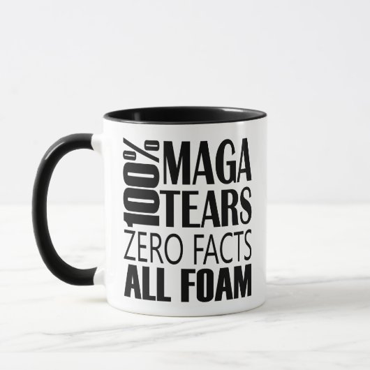 Zwart Wit Anti MAGA Tranen Typografie Mok (Links)