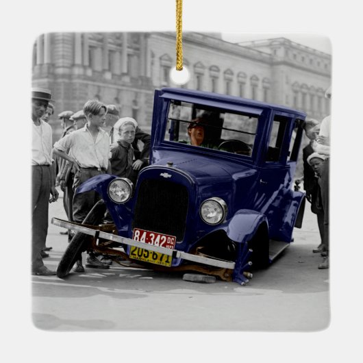 zwart-wit Antiek autowrak Keramisch Ornament (Achterkant)