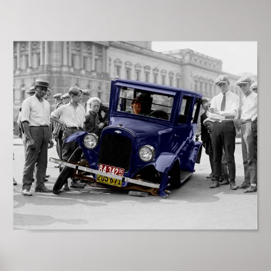 zwart-wit Antiek autowrak Poster (Voorkant)