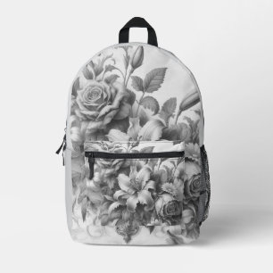 Zwart & Wit Antiek Bloemen Perfectie Bedrukte Rugzak
