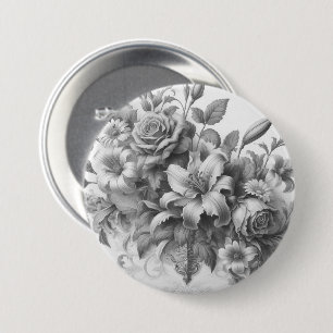 Zwart & Wit Antiek Bloemen Perfectie Ronde Button 7,6 Cm