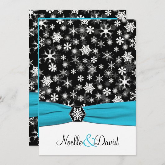 Zwart, Wit, Aqua Sneeuwvlokken Uitnodiging voor br (Voorkant / Achterkant)