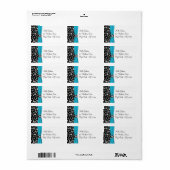 Zwart, Wit, Aqua Snowflakes Adreslabel Etiket (Full Sheet)