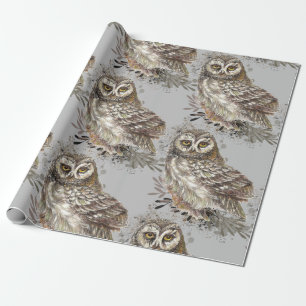 Zwart & Wit Aquarel Uil Vogel Natuur Dier Cadeaupapier