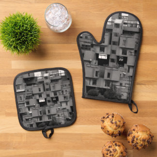 Zwart-wit architecturaal ovenwant & pannenlap set