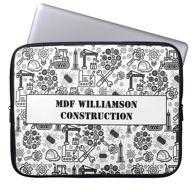 zwart-wit Architectural Blueprint Engineer Laptop Sleeve (Voorkant)