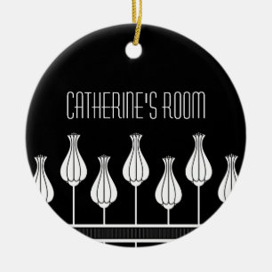 Zwart-Wit Art Deco Bloem Deur Ornament