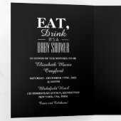 Zwart-wit art Deco Eat Drink Baby shower Suite Drieluik Uitnodiging (Binnenzijde eerst)