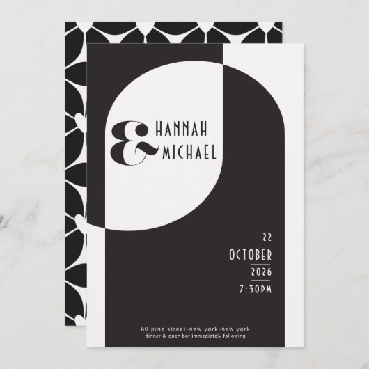  Zwart Wit Art Deco Kaart (Voorkant / Achterkant)