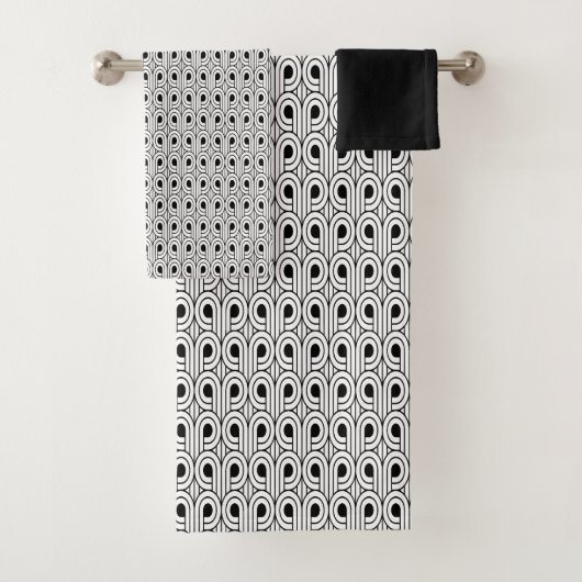 Zwart-wit Art Deco Patroon Bad Handdoek (Insitu)