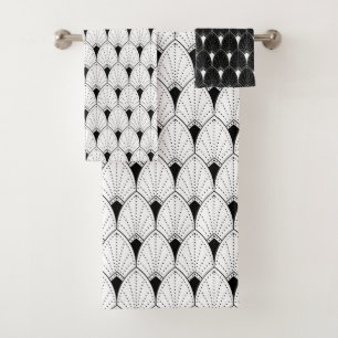 Zwart-wit Art Deco-patroon nr. 2 Bad Handdoek