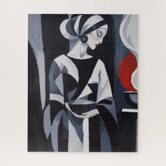 Zwart-wit Art Deco portret horloge voor dames Legpuzzel